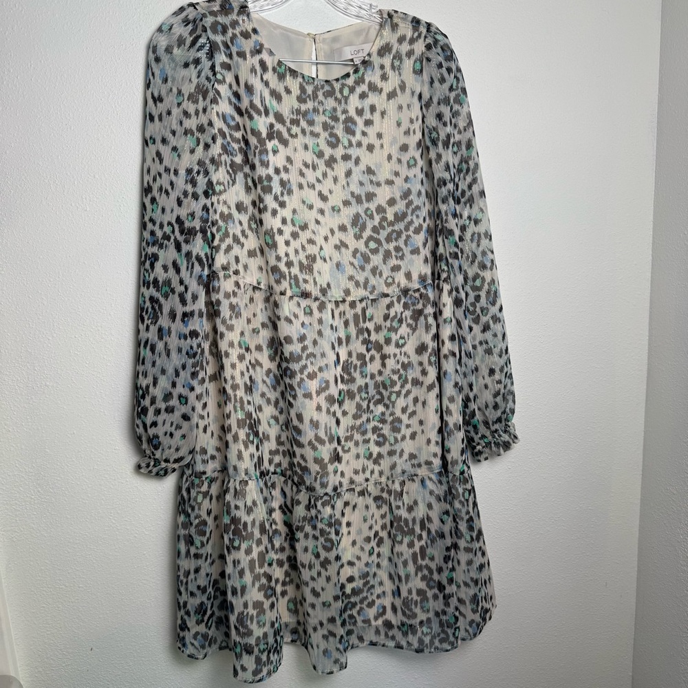 LOFT Animal leopard shimmer tinsel Print lined NEW Dress Size M